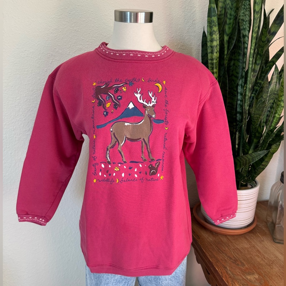Vintage Graphic Sweatshirt deer Cozy Cottagecore Outdoors Nature 90s‎ Large